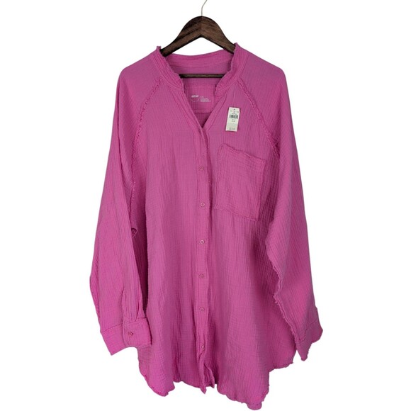 Aerie Women's Pink Pool To Party Cover Up Button Shirt Medium - Picture 3 of 10